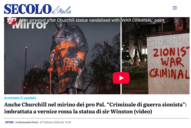 Secolo d'Italia sulla statua di Churchill vandalizzata